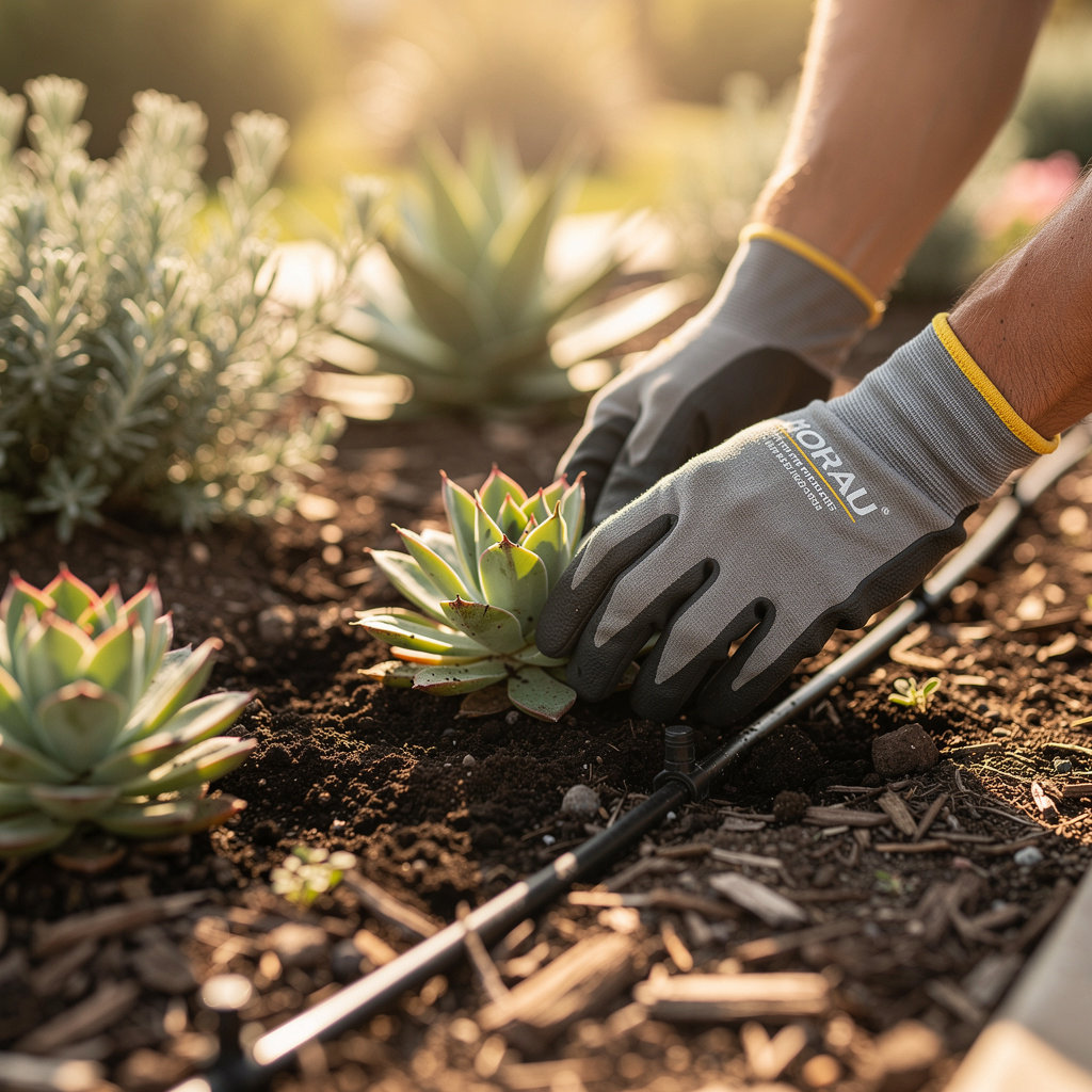 OROZCOGOMEZ LANDSCAPING San Diego team member demonstrating sustainable landscaping practices in a local garden